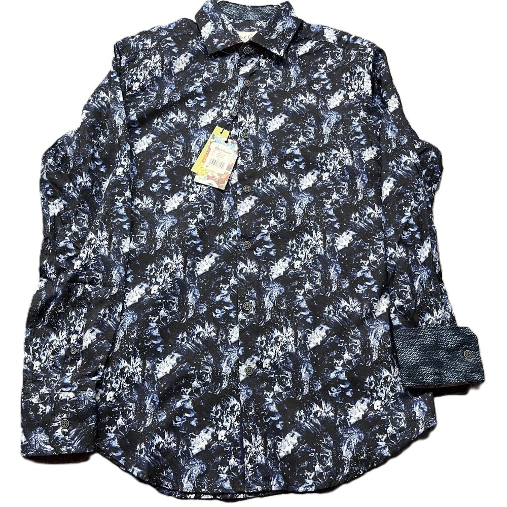 Robert Graham Tony Long Sleeve Mens Shirt S Blue White Abstract Flip Cuff NWT